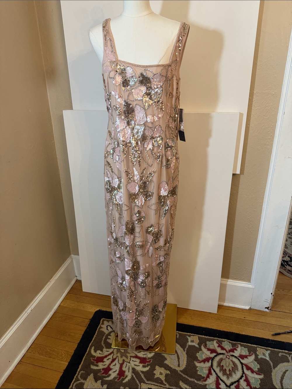 Aidan Mattox size 14 New w tags Floral  Beaded Sleeveless Gown blush pink - Picture 2 of 12